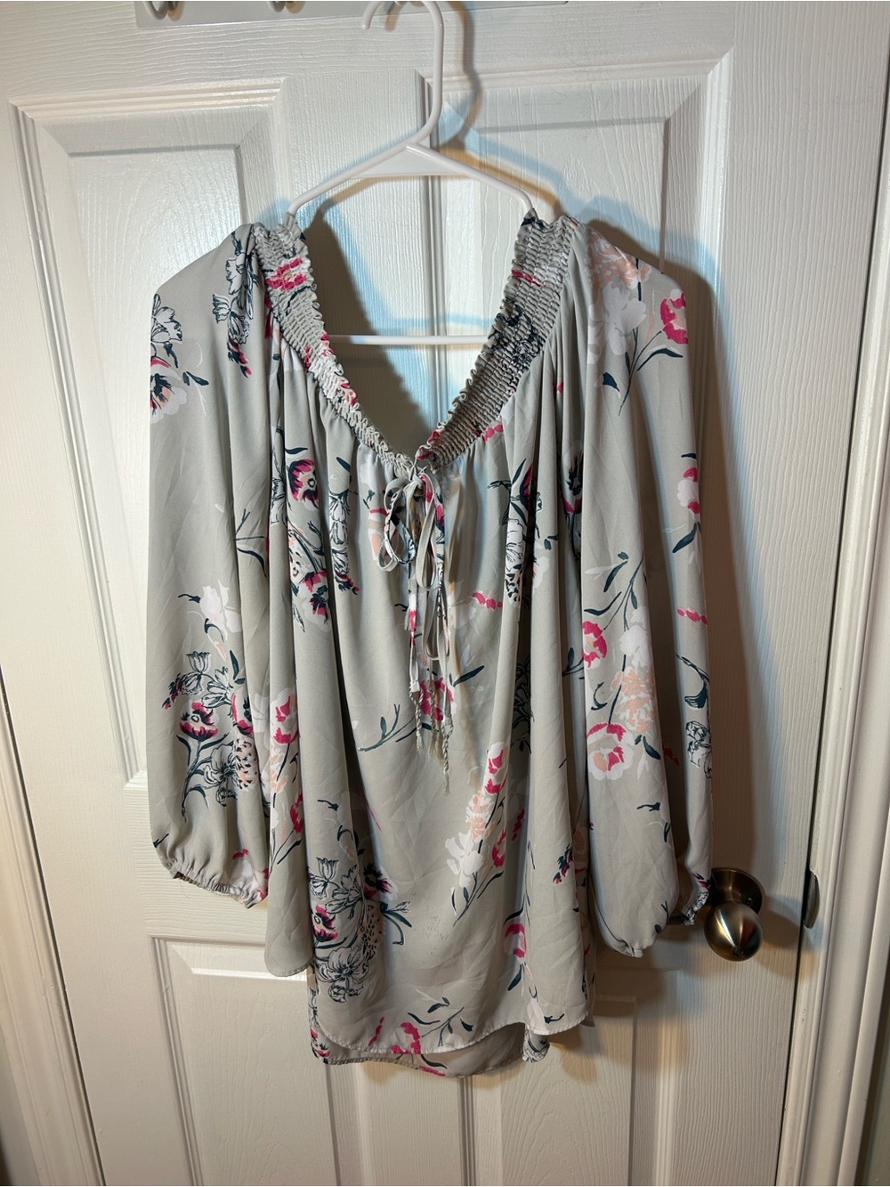 Women's Floral Peasant Off The Shoulder Blouse - Gray Pink Accents size  3x
